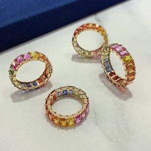 Aazuo 18K Solid Yellow Gold Rainbow <b>Ring</b> Natural Sapphires Princess Brilliant Cut Luxury Gift For Women's Party Jewelry Au750 - Product Image 1