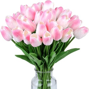 Bouquet de tulipes artificielles en soie, aspect réaliste, qualité supérieure, vente en gros pour décoration de table de douche nuptiale - Product Image 3