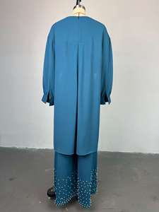 Set da donna Maxi blusa a maniche lunghe con perline pantaloni larghi con perline 2 pezzi Set <span class=keywords><strong>tuta</strong></span> <span class=keywords><strong>elegante</strong></span> Casual due pezzi pantaloni Set - Product Image 3