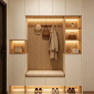 Modern Entryway <b>Shoe</b> <b>Rack</b> <b>Wooden</b> Mudroom Storage Bench Coat Hook Shelf Organizer - Product Image 1