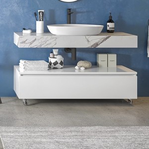 Kamalu-Mueble de baño con lavabo de cerámica, mueble de pie, estante con efecto mármol, 120 cm, cm - Product Image 4