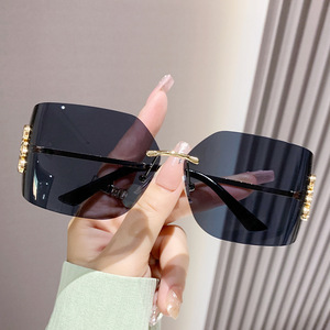 Frameless Beveled Square Sunglasses Pc Lens Uv400 Anti-Uv For Women Sports <b>Eyewear</b> - Product Image 3