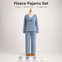 Ensemble de pyjama d'hiver en flanelle pour femmes, vêtements de nuit douillets en polaire, cardigan à col en V et pantalon de pyjama à jambes droites