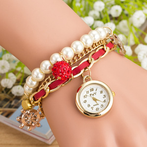 Stylish Nautical Style Women's <strong>Watch</strong> Pearl Bracelet Ship <strong>Anchor</strong> Pendant <strong>Watch</strong> - Product Image 1