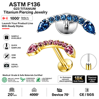 Perhiasan Tindik Tanpa Ulir ASTM F136 Titanium Grosir, Lapisan Emas 18K PVD untuk Helix Conch, Hadiah Pesta, Pemakaian Sehari-hari