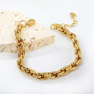 Wholesale Unisex <b>Stainless</b> <b>Steel</b> Hip Hop <b>Bracelet</b> Gold Plated Thick Chunky Chain Geometric Trendy Charms <b>Bracelet</b> for <b>Men</b> Women - Product Image 3