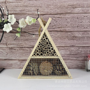Nido de Insectos de Madera, Colmena Triangular para Colgar al Aire Libre, Color Madera Natural, Adorno de Jardín - Product Image 4