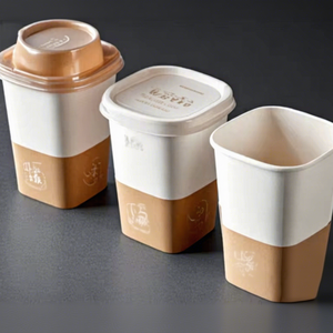 Tazza di carta quadrata monouso personalizzata per bevande fredde gelato Yogurt grigliato tazza di carta speciale con coperchio Batch di personalizzazione - Product Image 1