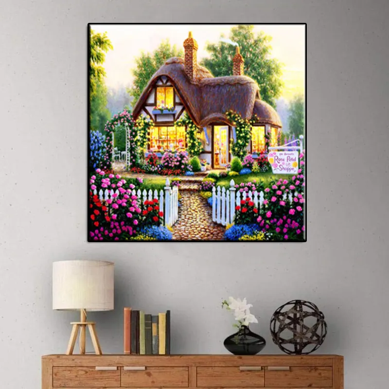 Wholesale 5d Diamond Painting Garden House Painting By Numbers Diamond Embroidery Flower Decorative Wall Mosaic Gift