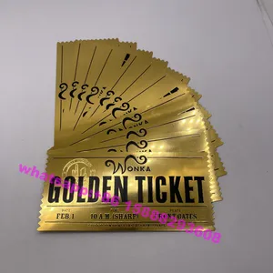 Customs Willy wonka golden ticket chocolate cartoon movie souvenir replica gold lucky ticket for client gifts vip card