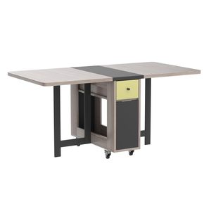 Tavolo da Pranzo con Ripiano Portaoggetti <span class=keywords><strong>e</strong></span> <span class=keywords><strong>2</strong></span> Cassetti, Tavolo da Cucina Mobile Estensibile Versatile Salvaspazio Pieghevole in <span class=keywords><strong>3</strong></span> Forme - Product Image 4