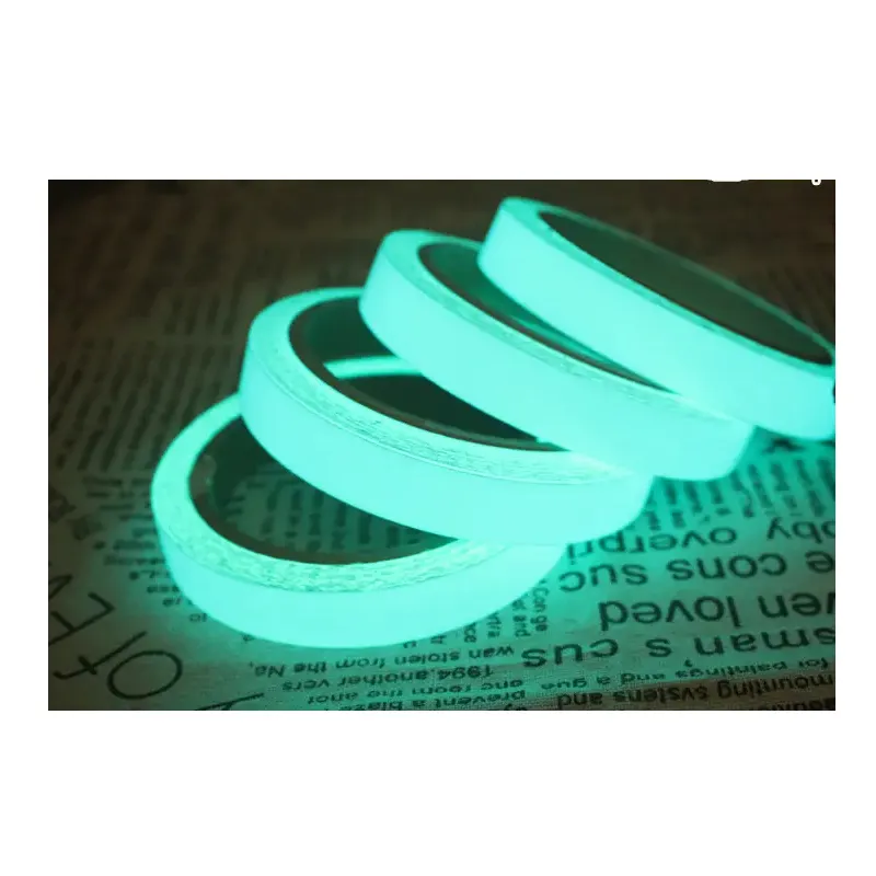 China custom 2'' photoluminescent plastic long time glow in the dark vinyl luminous film self adhesive tape for home decoration