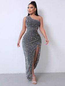 Vestido ajustado sin mangas con lentejuelas y abertura hasta el tobillo, novedad de verano 2026 - Product Image 2