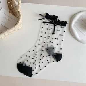 KTA-127 Nouveauté été Chaussettes <span class=keywords><strong>mi</strong></span>-mollet pour femme, style JK japonais, <span class=keywords><strong>à</strong></span> <span class=keywords><strong>pois</strong></span>, avec nœud et cristaux, antibactériennes, <span class=keywords><strong>à</strong></span> bord volanté - Product Image 6