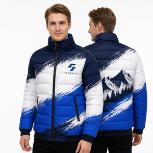 Chaqueta Acolchada para Hombre Storm Fit, con Capucha, Cierre de Cremallera, Resistente al Viento, Informal de Invierno, Azul y Blanco, Corte Regular - Product Image 1