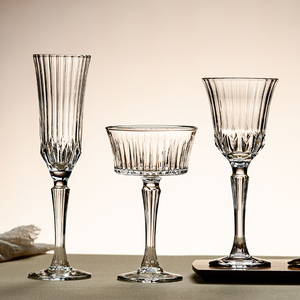 Vintage Striped Embossed Crystal Clear For <strong>Champagne</strong> <strong>Flute</strong> Red Wine Goblet Glasses - Product Image 2