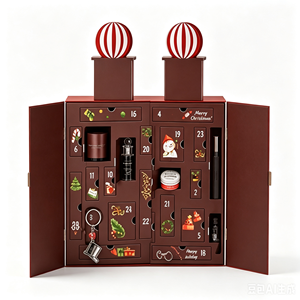 Custom Luxury Burgundy Advent <b>Calendar</b> Box 24 Days Double Door 3D Decor Empty OEM Beauty Fragrance Christmas Wholesale supplier - Product Image 1