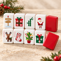 Jeu de Mahjong de Noël américain pour débutants et professionnels, avec motifs rennes, Père Noël, chaussettes, cloches et traînes, dans un coffret cadeau