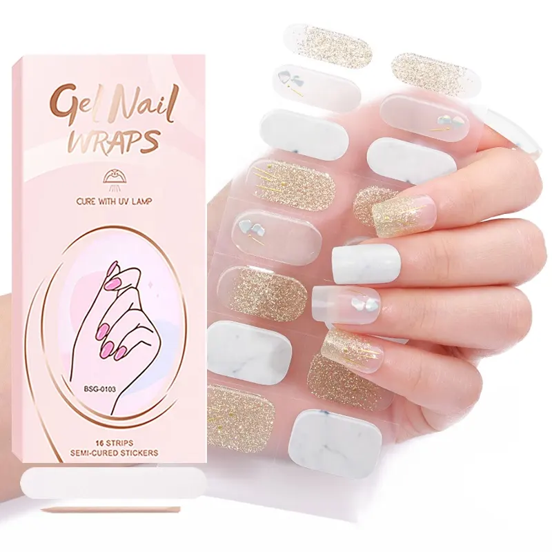 Gel Nail sticker fabbrica trasparente di lunga durata Semi-Cured strisce per unghie Kit popolare In giappone Gel Nail Nail con la luce UV