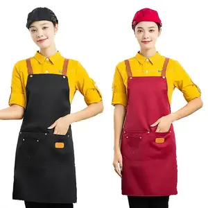 Cheap bulk wholesale fashion black grey canvas kitchen cleaning bib aprons for women