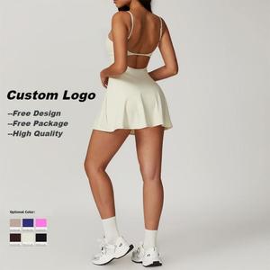 Verano al aire libre Pickleball desgaste correr mujeres <span class=keywords><strong>Beige</strong></span> falda <span class=keywords><strong>tenis</strong></span> vestido entrenamiento de una pieza deporte Catsuit bádminton Golf Padel desgaste - Product Image 2