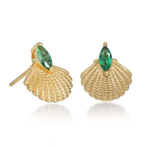 Gemnel girls holiday jewellery emerald gemstones gold plated sterling silver shell stud earring