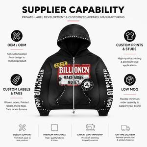 เสื้อฮู้ดซิปสีดำสำหรับผู้ชาย พรีเมียม ผ้าฝ้าย 100% สำหรับฤดูหนาว ประดับด้วยคริสตัล ลายกราฟิก BILLIONCN แฟชั่นสตรีทแวร์แบรนด์ดัง - Product Image 3