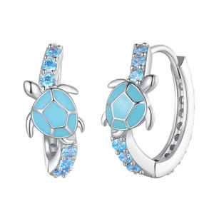 Orecchini a forma di tartaruga placcati in argento con pietra preziosa blu per le donne, regalo di gioielli a forma di animale alla moda - Product Image 1