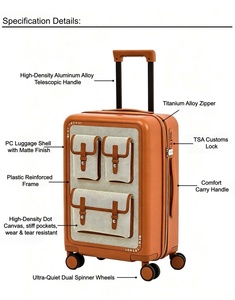 <span class=keywords><strong>Valise</strong></span> de <span class=keywords><strong>cabine</strong></span> GEMULIN de haute qualité avec serrure TSA, roulettes universelles et compartiments, idéale pour les voyages de luxe en <span class=keywords><strong>marron</strong></span> - Product Image 3