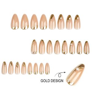 <span class=keywords><strong>Uñas</strong></span> Postizas Almendradas - <span class=keywords><strong>Uñas</strong></span> Francesas con Diseño de Línea Dorada - <span class=keywords><strong>Uñas</strong></span> Postizas Medianas - para Mujer, 24 Piezas - Product Image 4