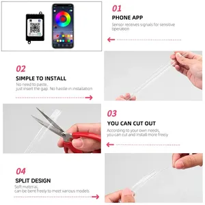 LED車内インテリアアンビエントライトストリップRGB光ファイバー雰囲気ネオン照明キットAPPサウンドコントロールFCC認証12V/5V車載 - Product Image 3