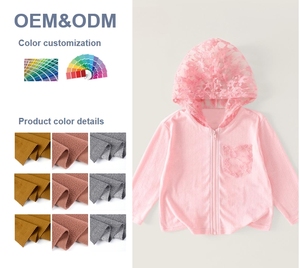 Pull à capuche rose chaud en tricot <span class=keywords><strong>Cardigan</strong></span> pour les filles de 2 à 8 ans-Topcoat en dentelle de coton-Vêtements coréens de printemps et d'automne - Product Image 2