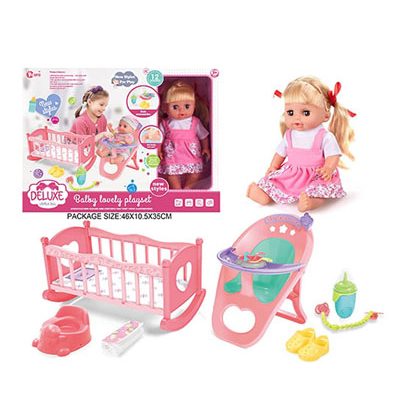 Child Baby Puzzle Education 14 Inch Vinyl Doll Bed Chair Set 12 Sounds Play House Home Living Furniture Girl Pretend Toys Kids