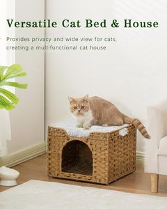 Handgeweven Milieuvriendelijk Indoor Kitten Huis Comfortabele Opbergmand Kattenbed Rotan Kat Grot Huisdierenkubus Alle Huisdierenhuizen Meubels - Product Image 5