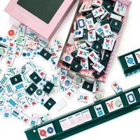 Jeu de Mahjong américain 160 tuiles, thème Papillon Vert et Maison Bleue, 2 couches, blanc, thème nature, pour la famille
