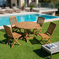 Ensemble de table et de chaises pliantes en teck massif rond, moderne et durable, pour patio, jardin, parc, utilisation en extérieur