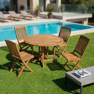 Modern <b>Round</b> Wood Dining <b>Folding</b> <b>Table</b> and Chair Set for Garden Outdoor Use - Product Image 1