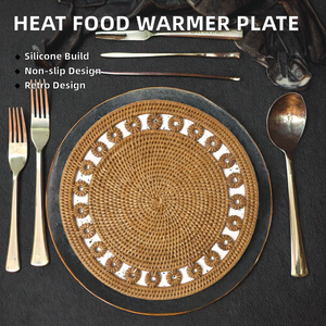 Plaque chauffante portable pour aliments, style vintage, avec dessous de plat tissé, température réglable, antidérapante, pour usage domestique - Product Image 2