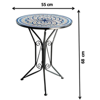 Meubles de jardin pliants modernes pour l'extérieur, aspect mosaïque, 1 table, 2 chaises, métal bleu/blanc, appartement Ronry DR-E2611
