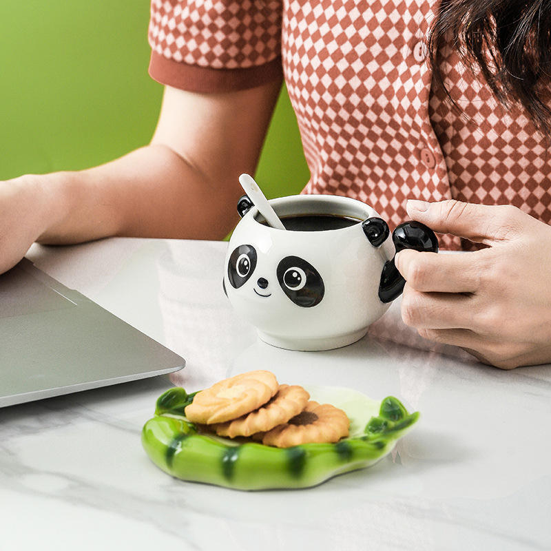 Creative Cute 3d Ceramic Coffee Mugs Home Panda Shape Latte Cups Ceramic Coffee Cup and Saucer