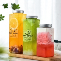 Gobelets en plastique PET carrés et ronds vides de 350 ml, 500 ml, 650 ml avec couvercle, pour boissons froides, thé au lait Boba, jus, bouteilles en plastique transparentes pour boissons