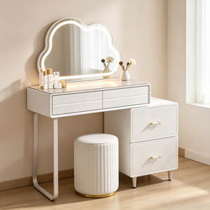 Modern Makeup Vanity <b>With</b> Lighted Cloud Mirror And Storage <b>Drawers</b> Bedroom <b>Dressing</b> <b>Table</b> <b>With</b> Stool - Product Image 2