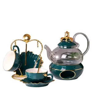 Glas Teekanne und Keramik Kaffee Tee tasse für 2-6 Personen JS-C1908G