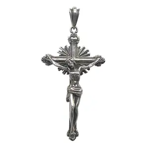 批发真正的925纯银基督耶稣十字架男女时尚复古饰品吊坠