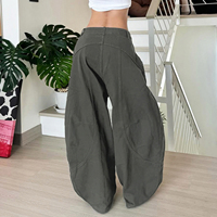 Jean cargo vert olive pour femme, taille basse, coupe ample, style streetwear hip-hop, avec plusieurs poches, pantalon décontracté