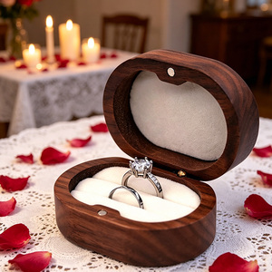 Boîte à Bague en Bois de Noyer, Organisateur de Bijoux pour Fiançailles, Mariage, Demande en Mariage, Étui Cadeau Magnétique de Luxe, Ovale à Double Fente - Product Image 3