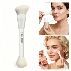 Double End Angled Foundation Blush Makeup Brush White Plastic Handle Concealer Face Professional Cosmetic Beauty Brush - Product Image 1