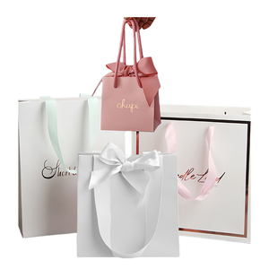 Custom Made <b>Mini</b> Your Own Size Luxury Small Business Elegant Pink Garment Ribbon Shopping Clothing Paper Gift Bags With Logo - Product Image 5