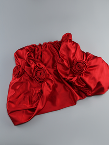 SB3354 Abito da Sera <span class=keywords><strong>Rosso</strong></span> di Lusso con Fiori 3D e Mantella Spalle Scoperte in <span class=keywords><strong>Velluto</strong></span> Abito da Festa di San Valentino Aderente in Raso - Product Image 5