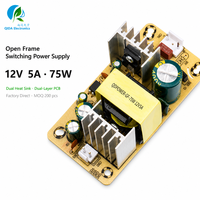 Alimentation à découpage à cadre ouvert 75W 12V 5A à sortie unique, carte nue AC/DC pour pilote LED, IoT, industriel, OEM, ODM